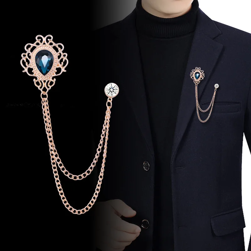Men'S Accessories With Suits - Yeni Vintage Püsküllü Zincirli Kristal Yaka